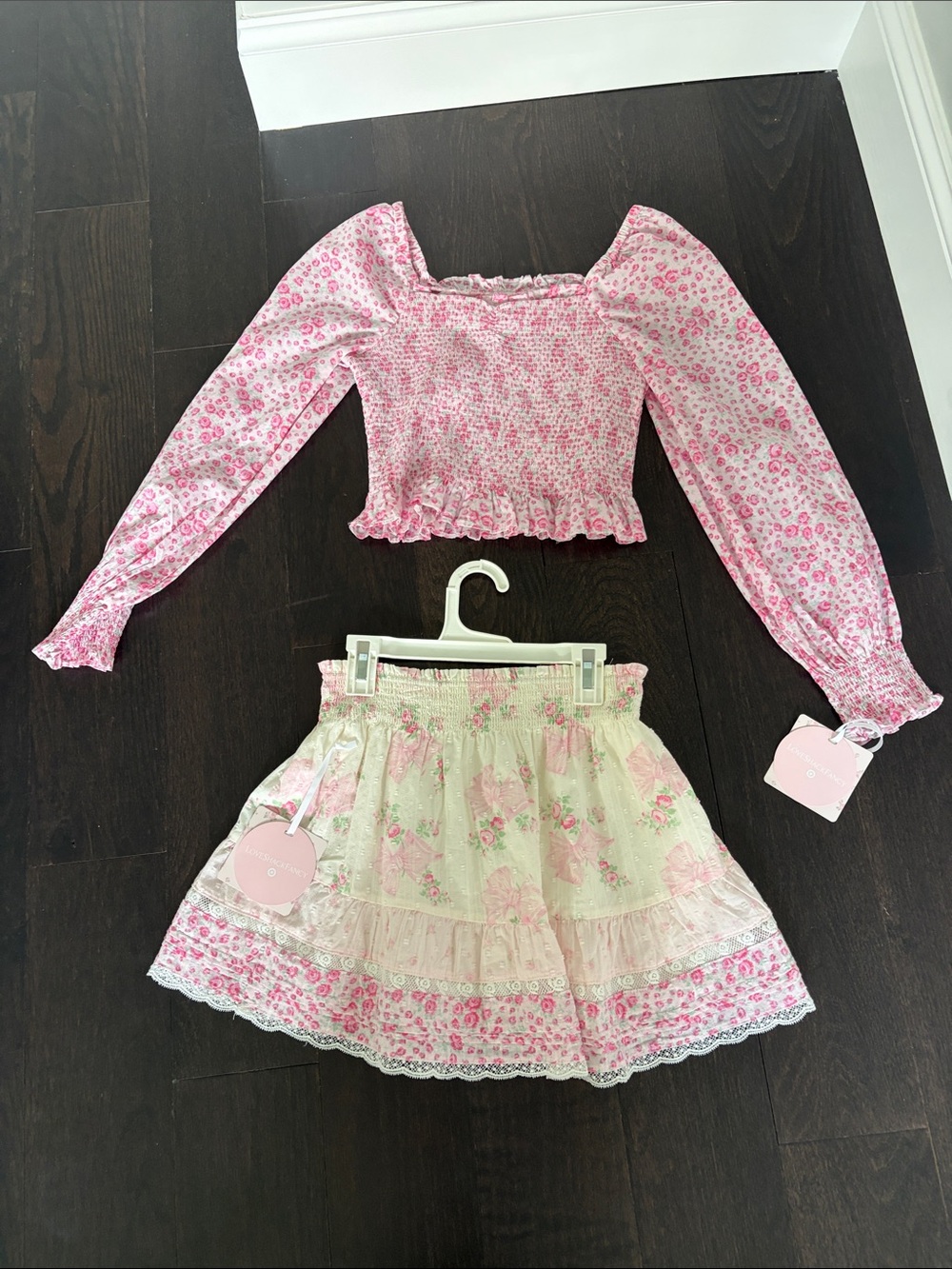 LoveShackFancy x Target Girls Pink Floral Smocked Top and Skirt Set NWT 12